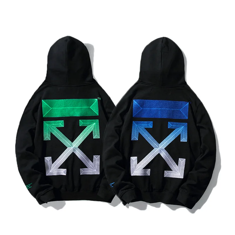 Высокое качество 19ss OFF-WHITE ограниченная градиентная вышивка стрелка печать толстовка с капюшоном