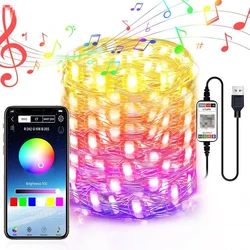 2/5/10/20M USB Christmas Tree Led String Lights with Smart Bluetooth App Remote Control Christmas Home Decor Fairy Light Garland