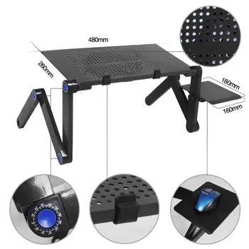 

Adjustable Foldable Aluminum Laptop Table Desk Stand Holder with Cooling Fan Mouse Pad for Bed Lap PC