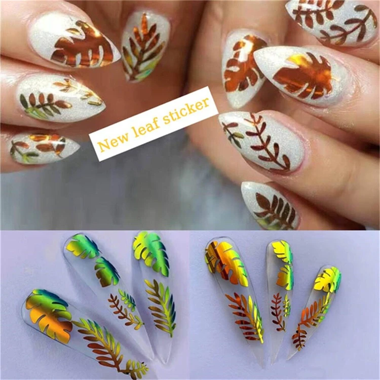 16 шт. голографические Стикеры 3D на ногти Nail Art Дизайн листьев лазерные самоклеющиеся наклейки украшения Маникюр DIY аксессуары