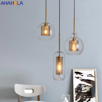 

Modern E27 Pendant Lights Iron Glass Hanging Pendant Lamp Black White Kitchen lights Fixture Hanglamp Lampes Suspendues