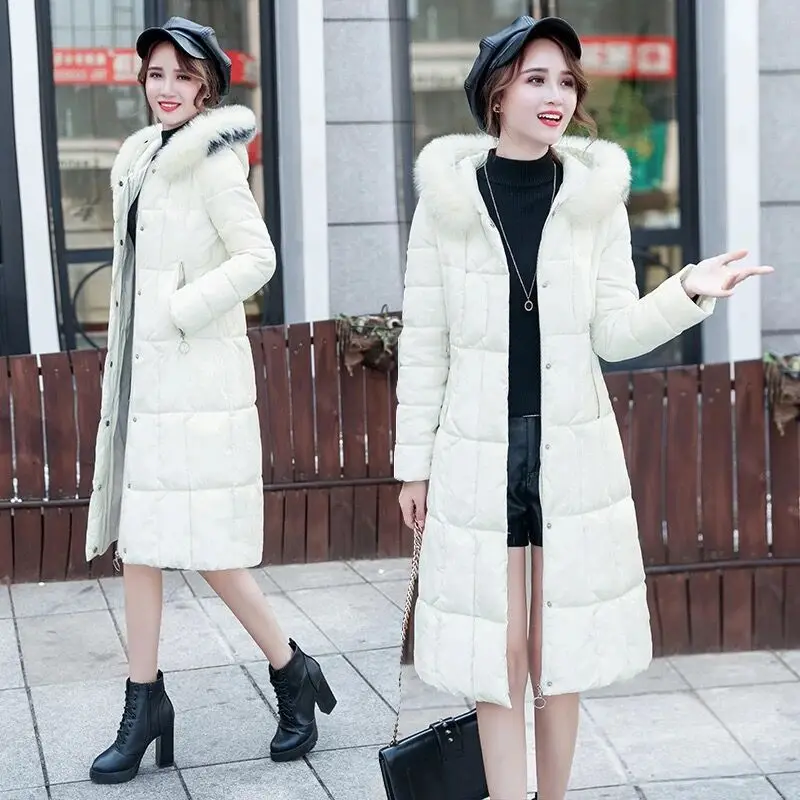 

Large Fur Collar down Jacket Cotton-padded Clothes Women's Mid-length 2018 Winter New Style Slim Fit Coat Winter Pocket Cotton-p