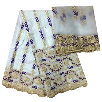 

2019 wonderful White Bazin Fabric embroidered African Beaded bazin riche getzner for match Tulle Mesh Lace party dress Y6-965