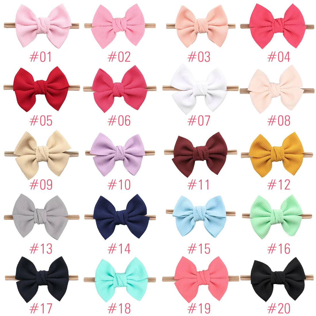 XIMA 20pcs/lot 4.5''Waffle Fabric Hair Bow with Nylon Headband For Girls Soft Solid Elastic Hairband Kids DIY Hair Accessories - Цвет: mix