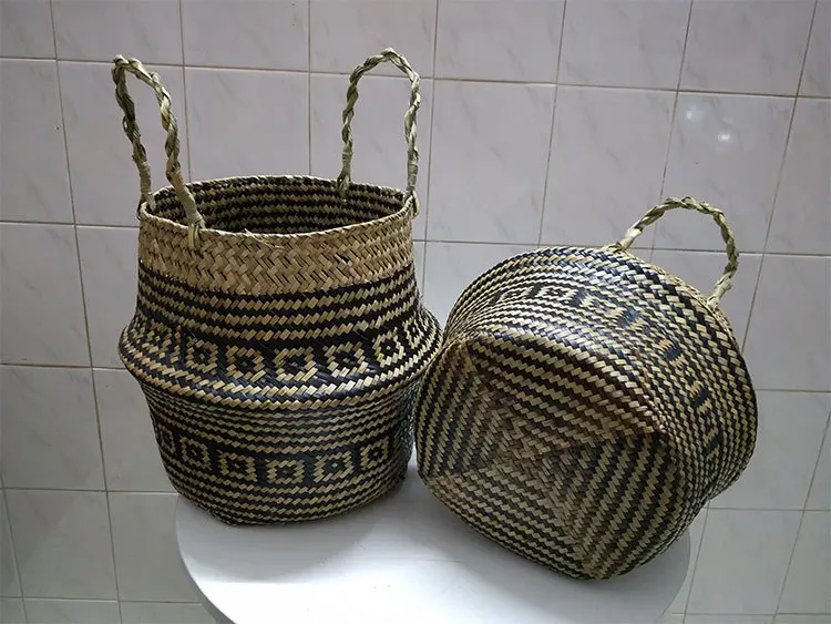 S/M/L New Arrvial Seagrass Wicker Basket Flower Pot Folding Basket Dirty Storage Basket Rattan For Home Decoration