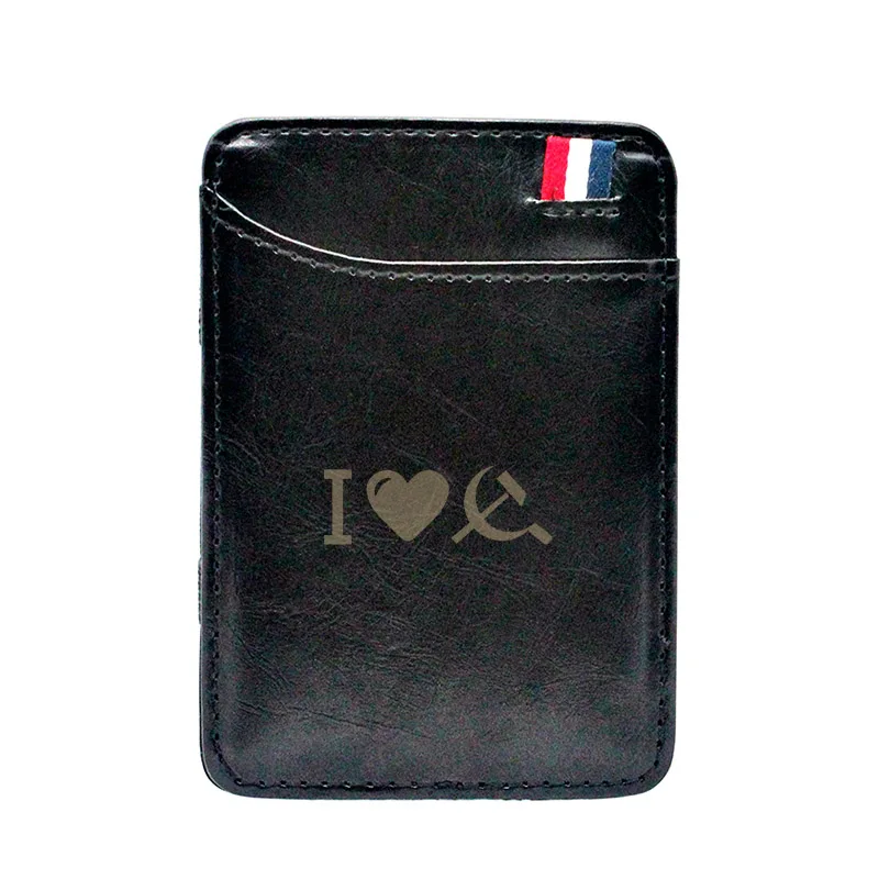 

Classic I Love Sickle Hammer Leather Magic Wallets Retro CCCP Communism Men Money Clips Card Purse Thin Cash Holder