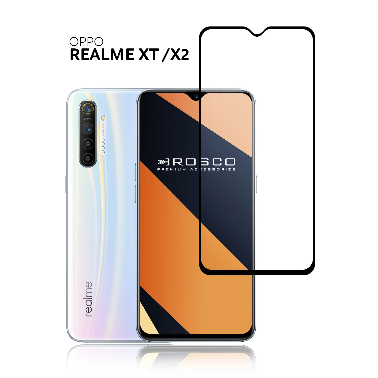 Защитное стекло с рамкой для Realme XT и Realme X2