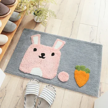 

Cartoon Flocking Bath Mat Non-slip Absorbent Microfiber Bathroom Rug Home Entrance Door Mat Super Soft Bath Carpet