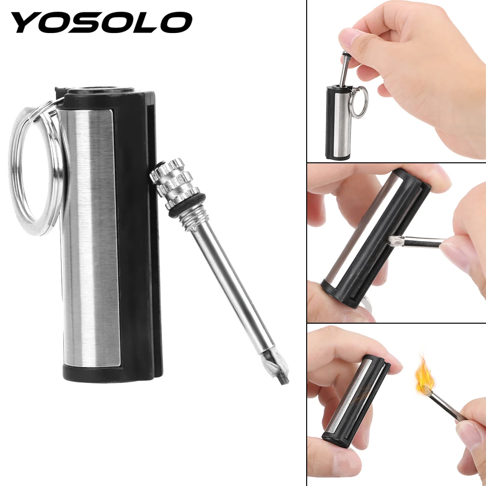 

YOSOLO Stainless Steel Permanent Key Chain Key Ring Auto Interior Accessories Striker Lighter Cylindrical Match