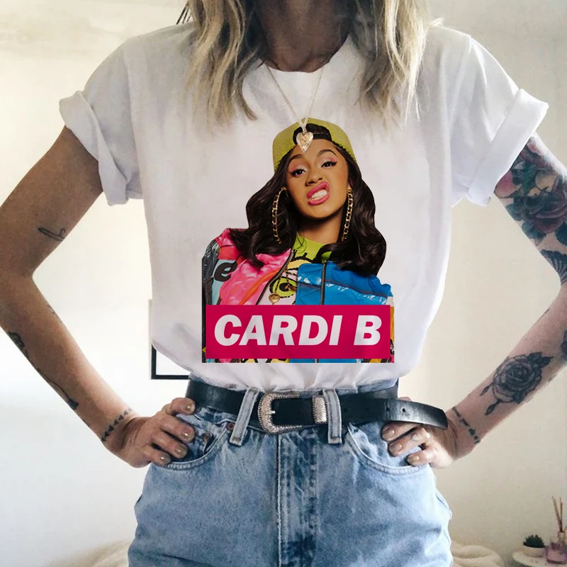Cardi B Футболка женская корейский стиль Cardi B Футболка женская белая футболка размера плюс Топ женская уличная одежда Sudadera Mujer