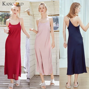 

KANCOOLD 2019 Womens Sleepwear Lingerie Nightdress Underwear Plus Size Sexy Satin Lotus Hem Sling Sleepwear