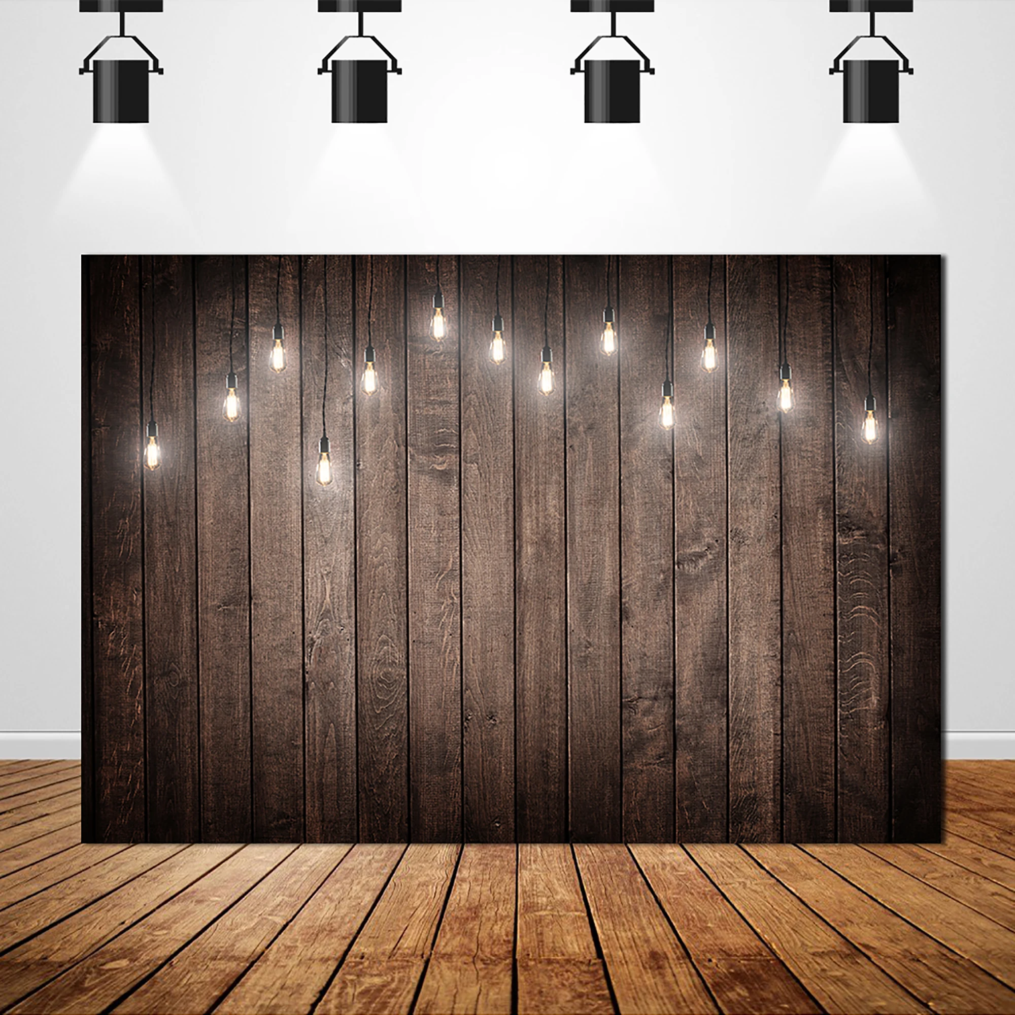 

Bokeh Lights Background Custom Birthday Brown Wooden Newborn Children Photocall Wedding Decoration Banner 7x5ft