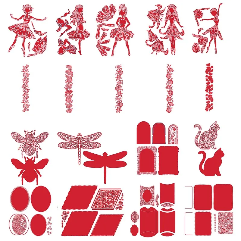 

Flower Fairy Dragonfly Cat Circle Square Frame Metal Cutting Dies DIY Card Album Making Scrapbooking Crafts Stencil Supplies