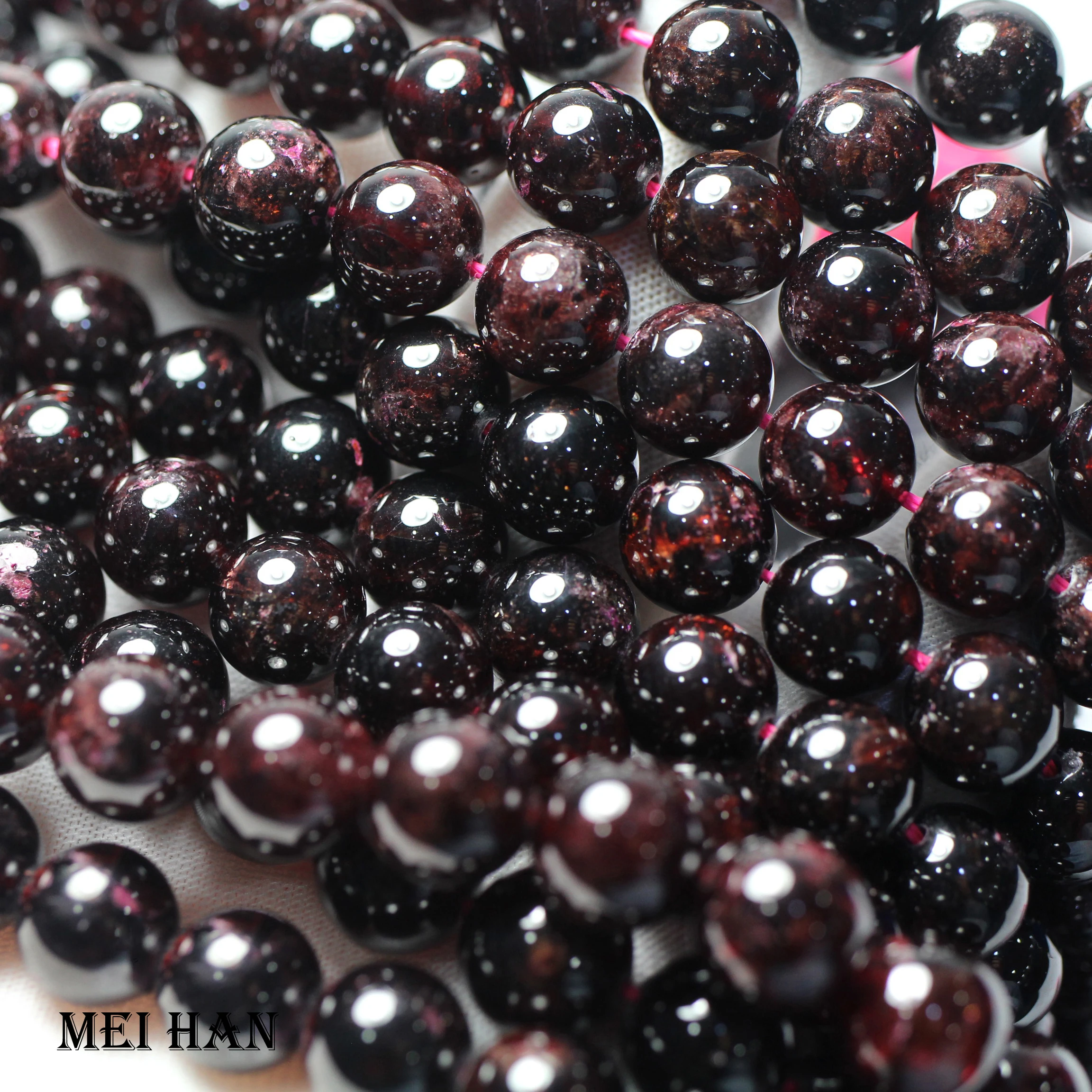Meihan Genuine Natural Red Garnet  Smooth Round Loose stone beads for jewelry DIY making design wholesale 4
