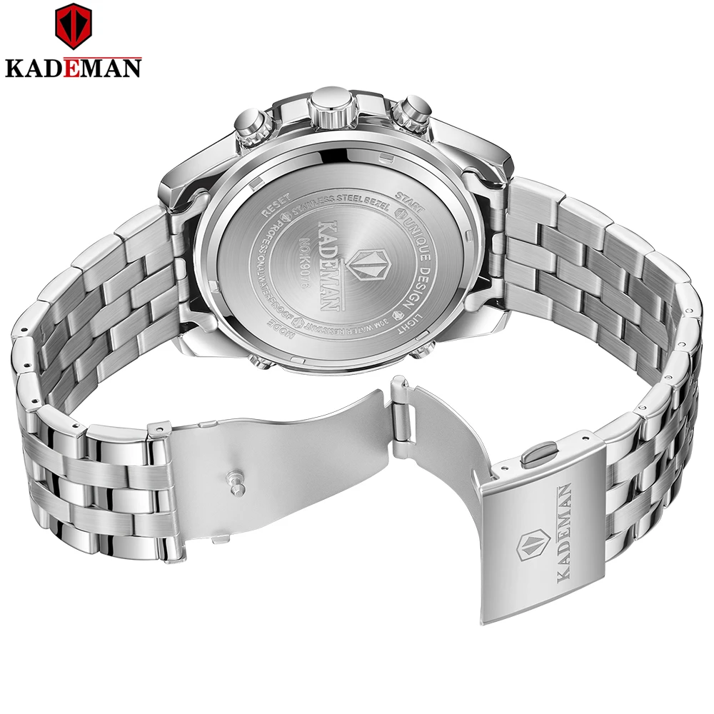KADEMAN Gold Watch Men Dual Display Wristwathes Stainless Steel Digital Quartz Sport Men's Watches 2021 Luxury Brand Waterproof