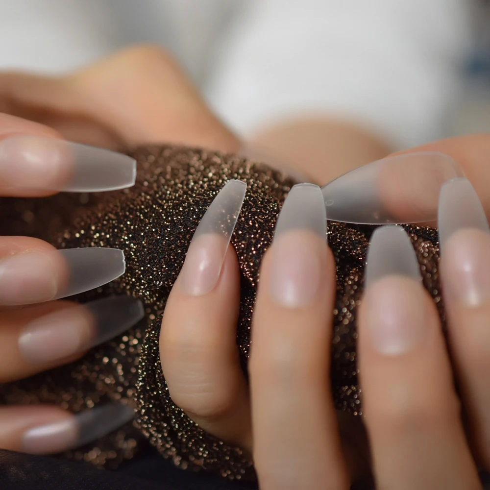 Uñas postizas transparentes mate, pegamento de bailarina de ataúd  esmerilado Extra largo, cintas adhesivas gratis para los dedos - AliExpress  Belleza y salud