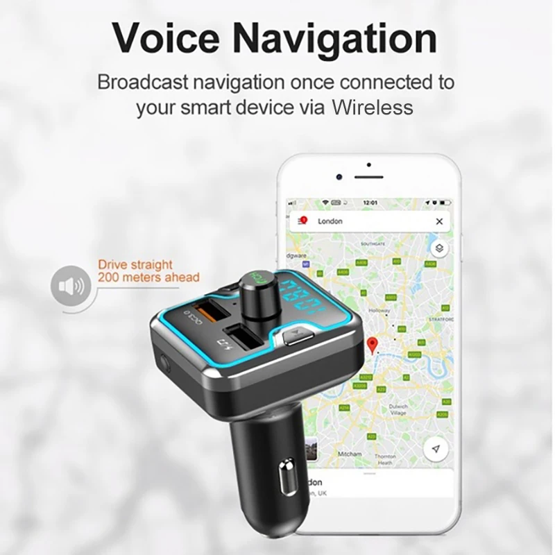 Bluetooth 5,0 QC 3,0 FM передатчик для автомобиля беспроводной передатчик Радио приемник адаптер с двойной usb type-C зарядный накопитель TF