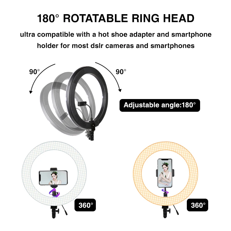  18'' LED Selfie Ring Light with Tripod Stand & Phone Holder for Smartphone Youtube Tik Tok Live Str