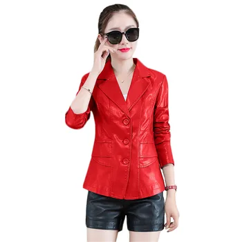 

Leather Jacket Women Big Red XL 4XL Plus Size Short Slim Moto Leather Coat 2019 New Autumn Winter Korean Fashion Outerwear LD705