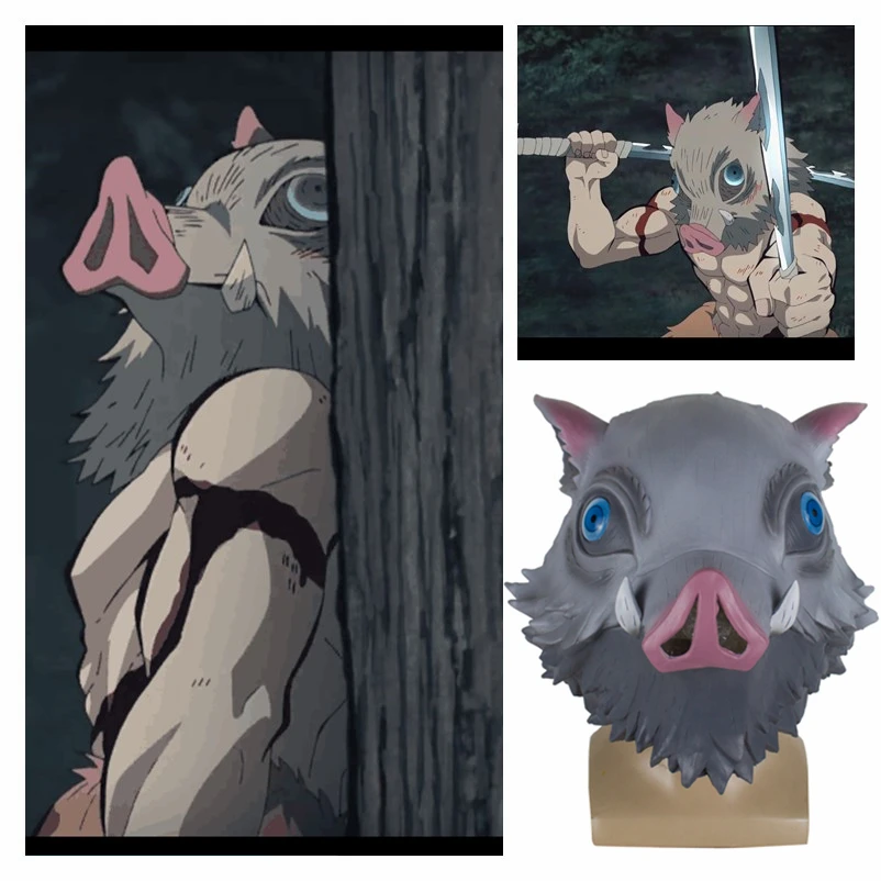 Demon Slayer Kimetsu no Yaiba косплей маска для детей и взрослых Hashibira Inosuke Pig головной убор шлем латексные маски вечеринка Хэллоуин Prop