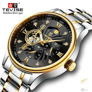 

TEVISE Brand Tourbillon Automatic Mechanical Watch Men Stainless Steel Moon Phase Luxury Waterproof Luminous Wristwatches Montre
