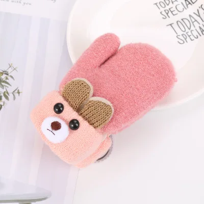 Deep Pink Новые детские перчатки с милым медведем из мультфильма для детей 0-3 лет, варежки для новорожденных, бархатные толстые теплые детские перчатки с пальцами - Цвет: Deep Pink