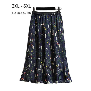 

Plus Size 6XL 5XL 4XL 3XL 2XL Women Summer Skirts Femme Floral Print Pleated Bottoms Elastic High Waist Elegant Skirt For Mujers