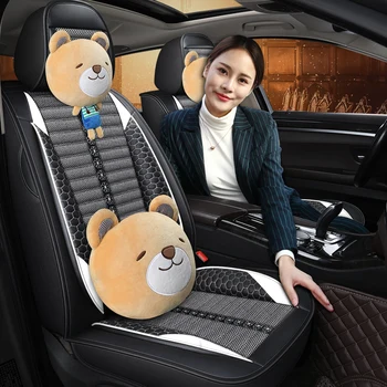 

Full Coverage PU Leather car seat cover flax fiber auto seats covers for Actyon tivoli kyron rexton stavic