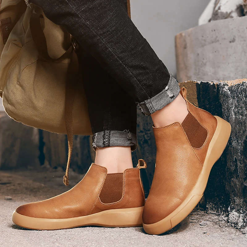 Golden Sapling-Botas Chelsea Vintage para hombre, zapatos de cuero a la moda, de ocio, botines clásicos formales, Invierno - AliExpress Calzado