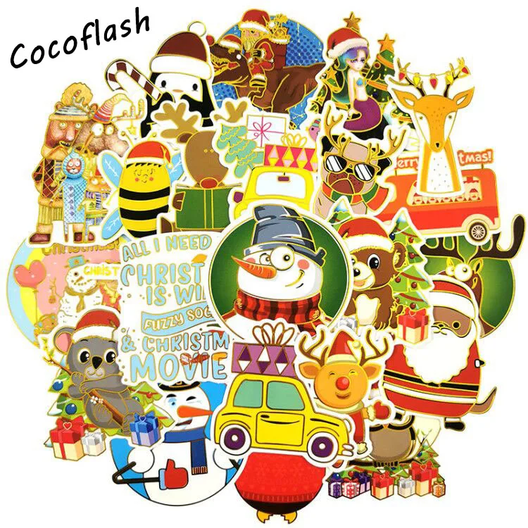 52pcs/Pack PVC Waterproof Christmas Stickers Laptop Suitcase Motorcycle Bicycle DIY Water Bottle Funny Sticker Kid Classic Toys