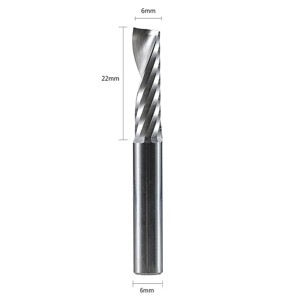 2Pcs 6mm Single Flutes Spiral End Mill Carbide Router Bit For Aluminium 6*22mm