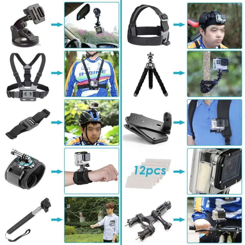 50 в 1 Набор аксессуаров для экшн-камеры GoPro Hero набор аксессуаров для GoPro Hero 8 7 6 5 4 Yi и многое другое с чехол для переноски