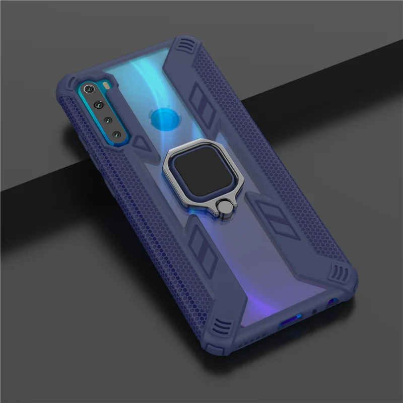 Тёмно-синий 10 шт./лот ударопрочный Прозрачный чехол для телефона Xiaomi 8 Lite 9T для Redmi K20 Note 7 8 Pro автомобильный держатель кольцо - Цвет: Тёмно-синий
