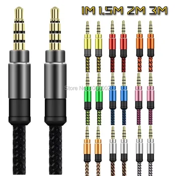 

fabric Braided Nylon aux Cable 1m 1.5m 2m 3m 3.5mm Jack Male to Male Car Aux Audio Cables Wire For iphone 5 6 Samsung