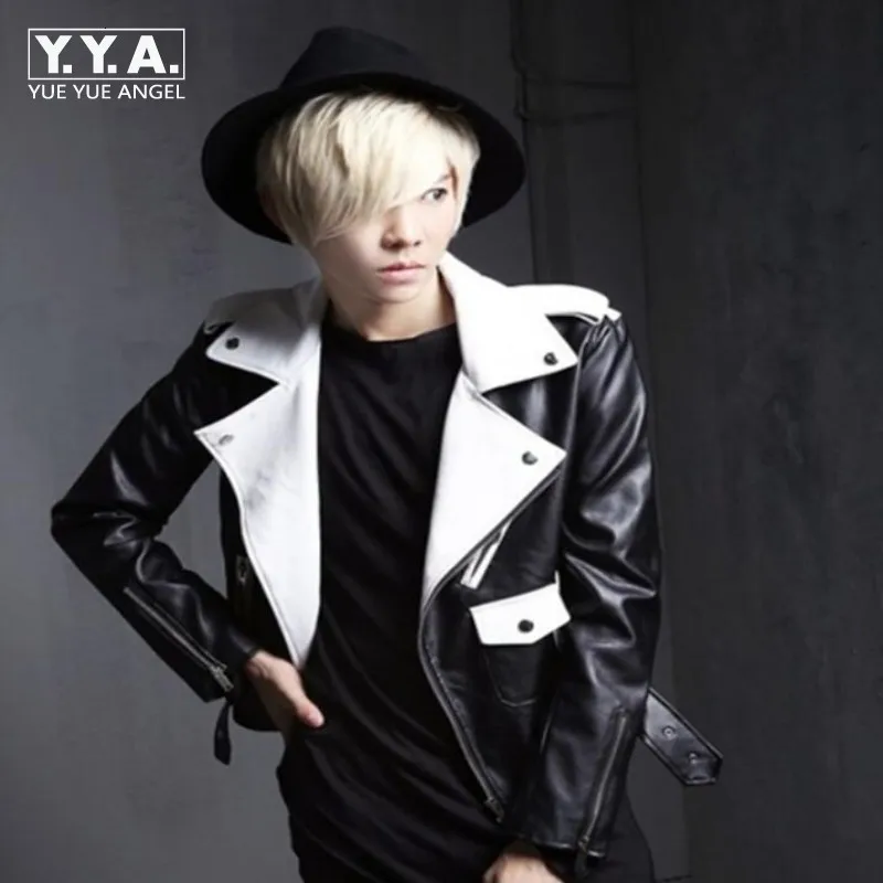 Nieuwe Collectie Fashion Mens Punk Gothic Motor Leather Jacket Man Slim Fit Korte Jas Uitloper Zwart/Wit Biker Jassen mannelijke 2xl Nieuwe Collectie Fashion Mens Punk Gothic Motor Leather Jacket Man Slim Fit Korte Jas Uitloper Zwart/Wit Biker Jassen mannelijke 2xl
