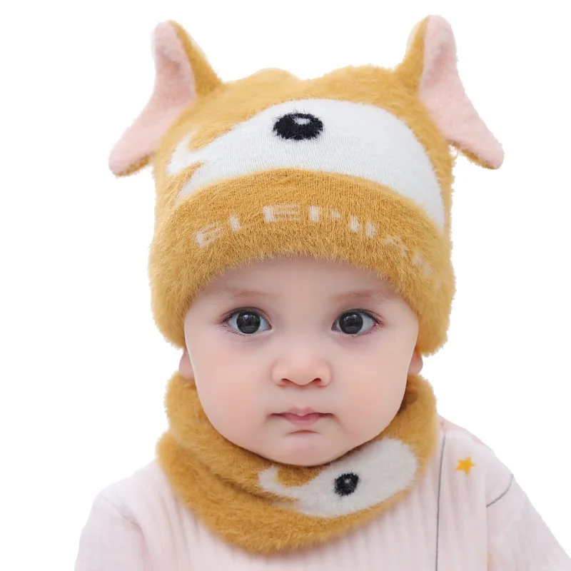 Baby Winter Warmer Scarf Cartoon Print Hat Infant Collar Scarves Neckerchiefs Headwear Set Children\'s Sets
