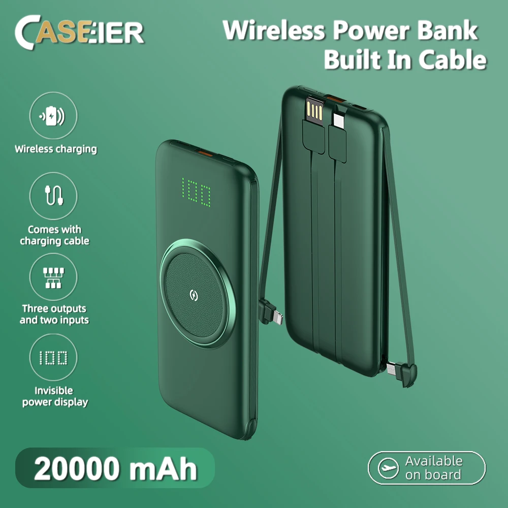 Cargador inalámbrico de 20000mAh para iPhone 11 XR XS, batería externa de carga rápida con Cable para Xiaomi