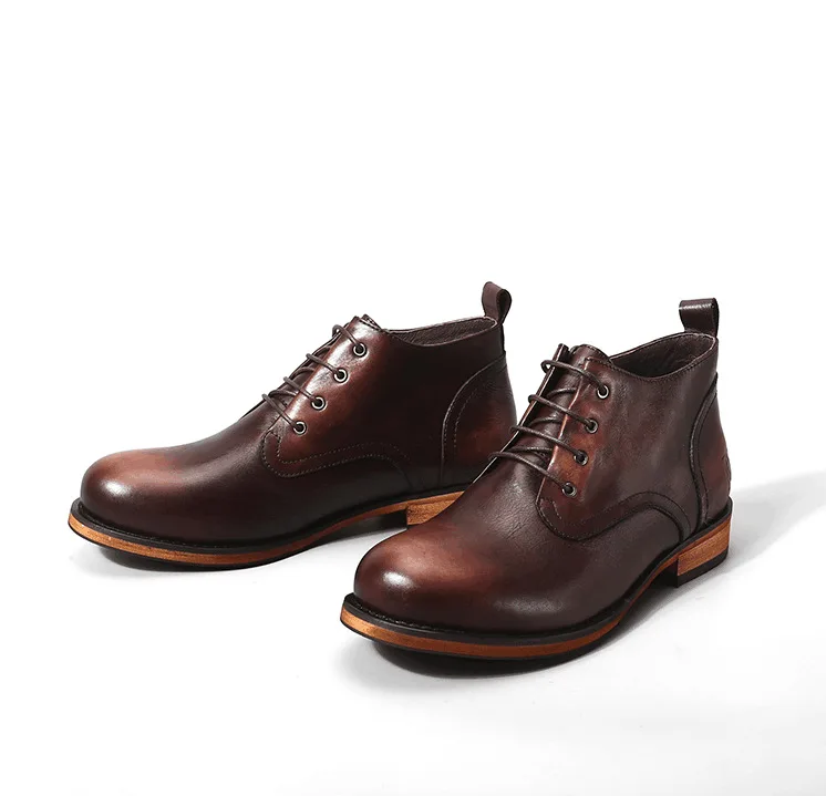 

Winter cow genuine leather lace up Classic Male Casual Boot Worker Boots round toe Ankle Men Boots Shoes Male