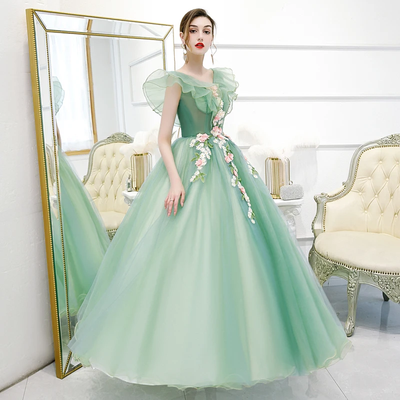 Quinceanera Dress New Elegant V-neck Party Prom Ball Gown Sweet Flower Vintage Quinceanera Dresses Plus Size Customized