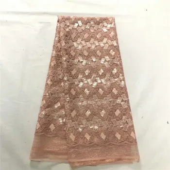 

Latest African Lace Fabric 2019 Peach Embroidery Lace Fabric Bridal Wedding dress French Mesh Lace Fabric with sequins xb83-74