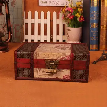 

New Retro Lotus Flower Print Wood Jewelry Treasure Case Storage Box Durable Organizer With Lock Durable Jewelry Box Home Decor