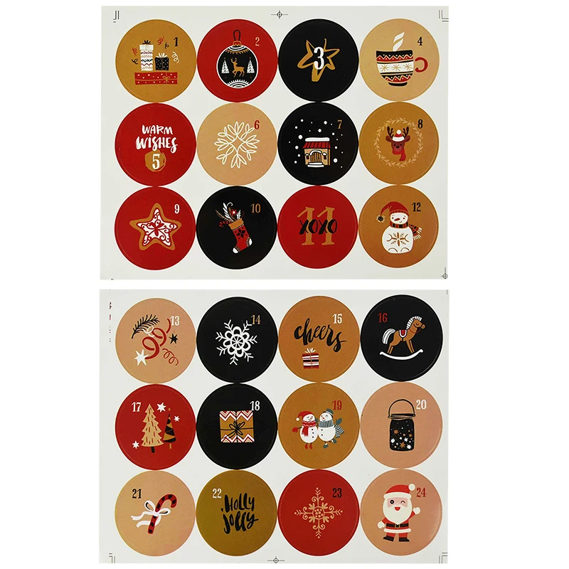 Description Picture 4 of item4 Sets Advent Calendar Stickers Number 1-24 Round Labels Sticker Count Down To Christmas Gift Packaging Merry Xmas Decoration