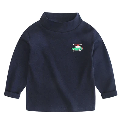 navy blue Детская одежда; футболки с длинными рукавами; хлопковые повседневные футболки с высоким воротником для мальчиков; нижнее белье; футболки для девочек; одежда для детей; футболки - Цвет: navy blue