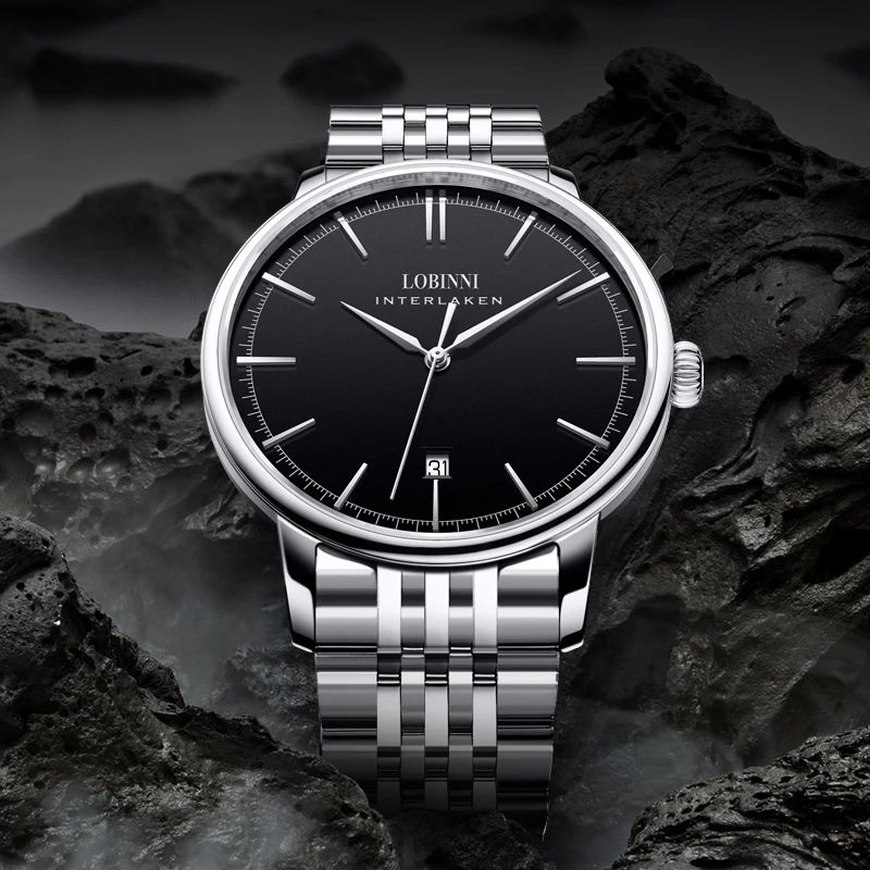 LOBINNI Men Wristwatch latest design relogio watch stainless steel strap business mechanical automa