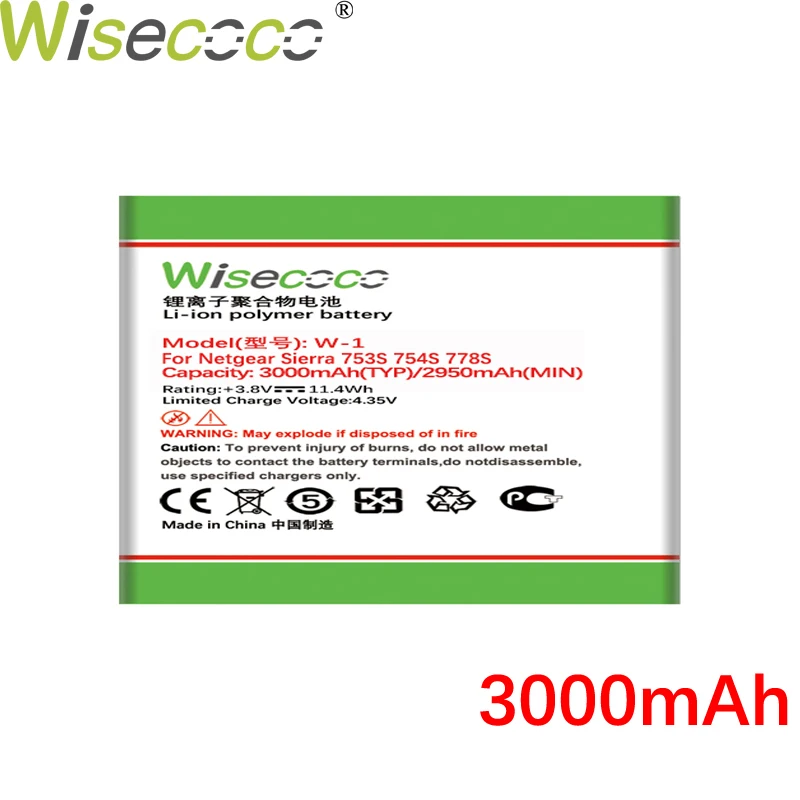 WISECOCO 3000 мАч W-1 Аккумулятор для беспроводного маршрутизатора Netgear Sierra 753S 754S 778S +