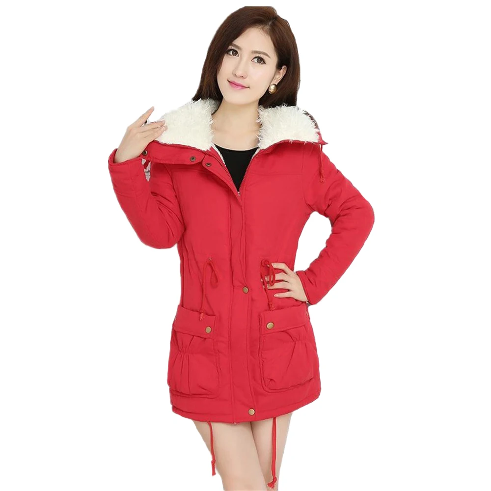 

Autumn Winter Coat Cotton Lamb Hair Thicken Warm Jackets 2019 Solid Color Waist Long Section Jacket Slim Wild Ladies Clothing