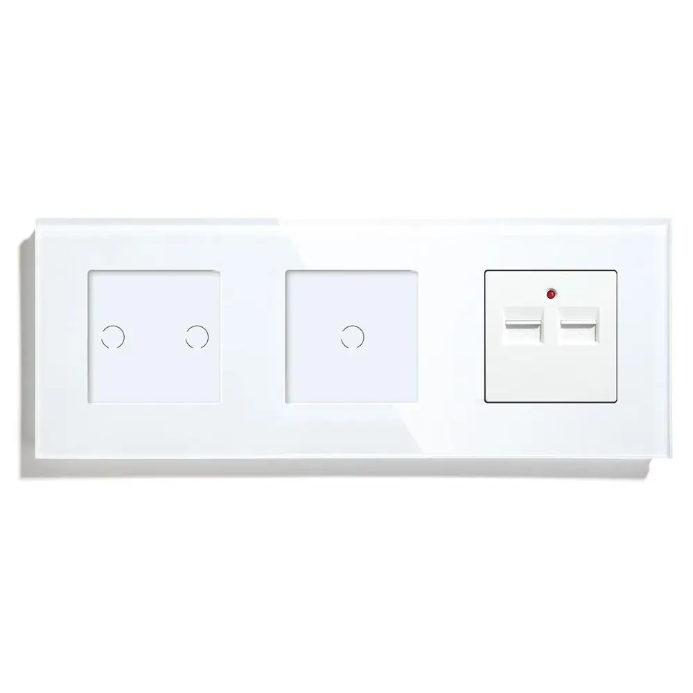 White Wall Socket BSEED 1 банда 2 банда Переключатель с розеткой ЕС и двойной USB розетка Хрустальная стеклянная панель - Тип: White Wall Socket