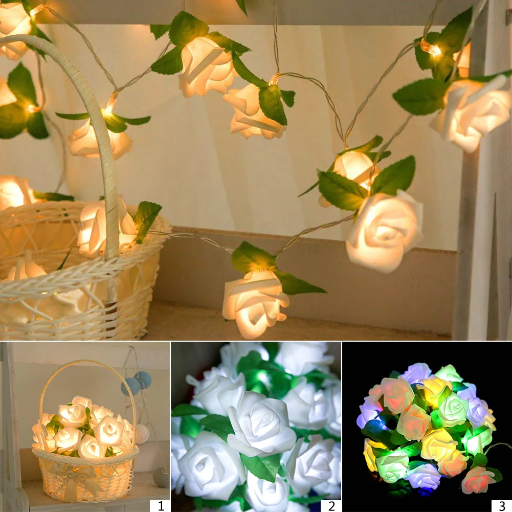 20 Led Роза цепочка цветов питание от аккумулятора сказочные огни для свадьбы дома День рождения День Святого Валентина вечерние гирлянды Декор Luminaria