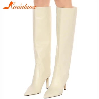 

Female Shoes Fashion New On Sale Trendy Chelsea Knee Boots Solid slip-on Pointed Toe Thin High Heels Autumn Winter