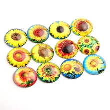 

CKysee 20PCS/lots retro jewelry accessories sun flower pattern glass round interface for jewelry making